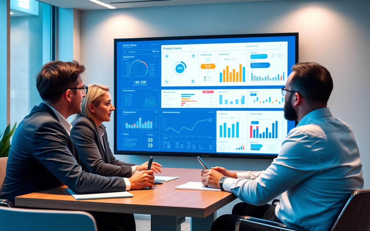 Consultores analisando KPIs e dashboards